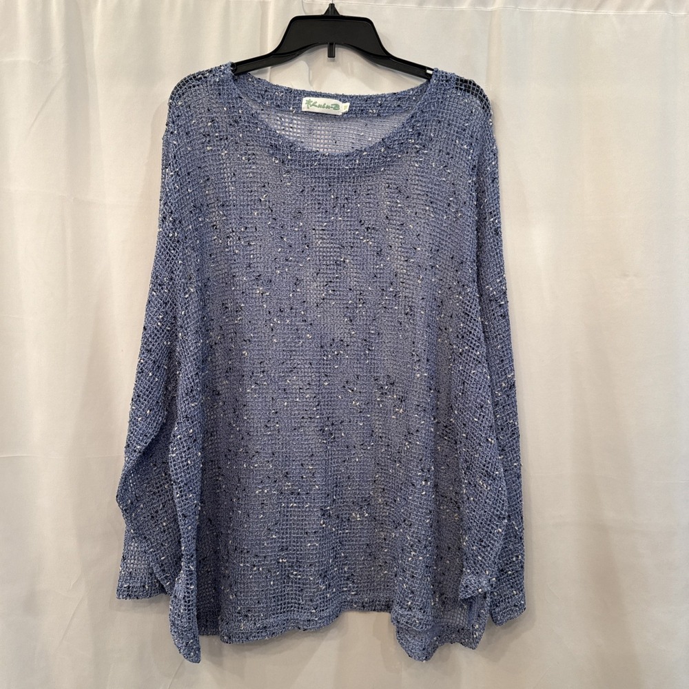 Lulu B Tunic Top Womens 3X Blue Net Mesh Mermaid Fishnet Open Knit 3/4 Sleeve - Picture 2 of 6